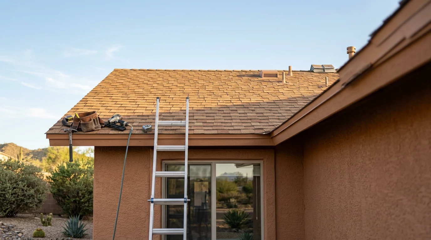 Residential roof with new shingles installed by AIM Roofing